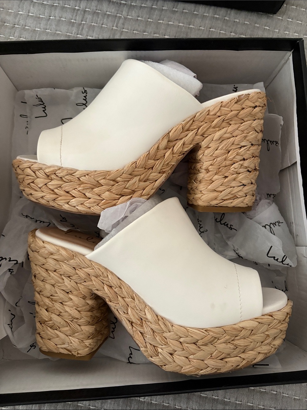 Lulu's White Woven-Platform Peep Toe Mules